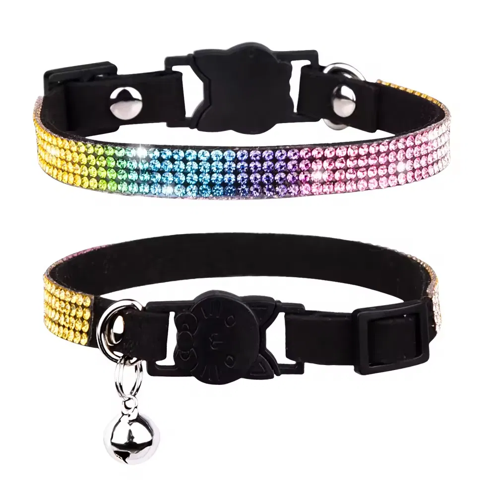 Adjustable Bling Crystal Diamond Cat Collar with Bell for Pets