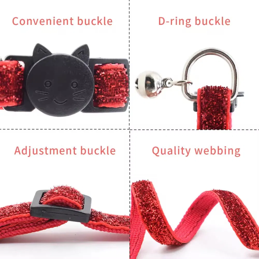 Elegant Shining Fabric Quick Release Safe Buckle Made Durable Polyester Cat Collar