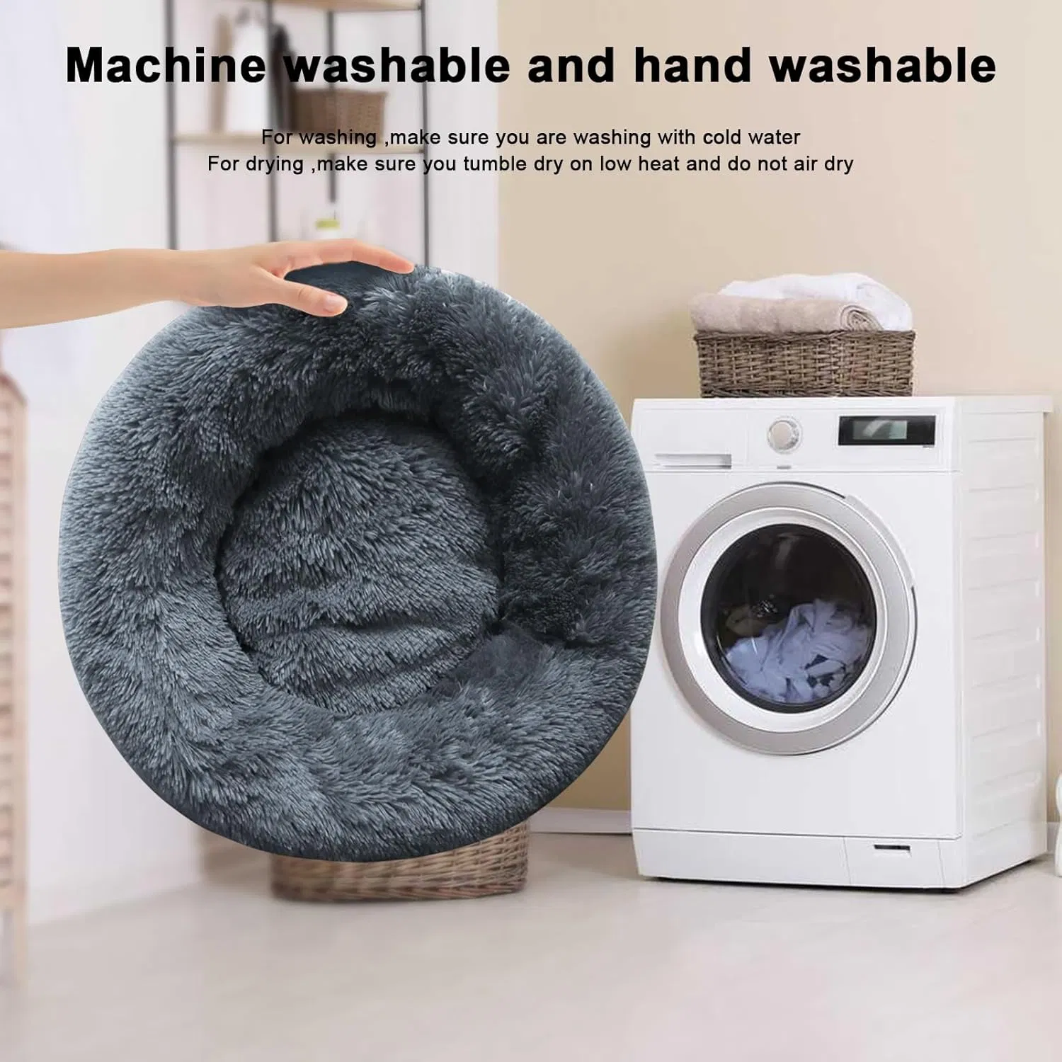 Dog Bed for Small Medium Large Dogs, 20 Inch Calming, Washable-Round Cozy Soft Pet Bed for Puppy and Kitten with Slip-Resistant Bottom