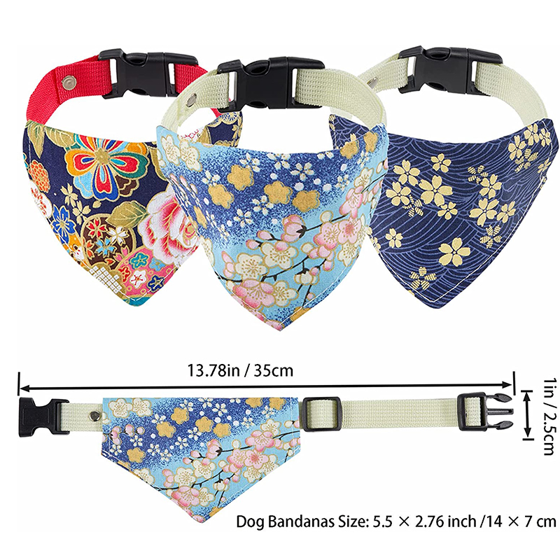 Custom Logo Floral Designers Triangle Scarf Bibs Pet Collar Plastic Buckle Release Padded Dog Collar Bandana for Dog Cat