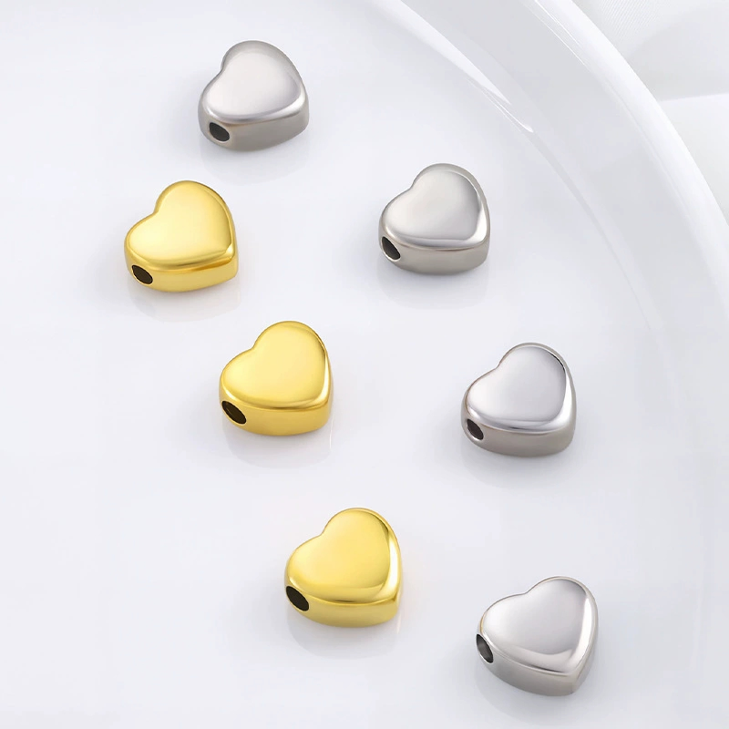 Wholesale High Polish Stainless Steel Heart Pendant Spacer Beads Cute Through-Hole Love Charms for Women Jewelry Components