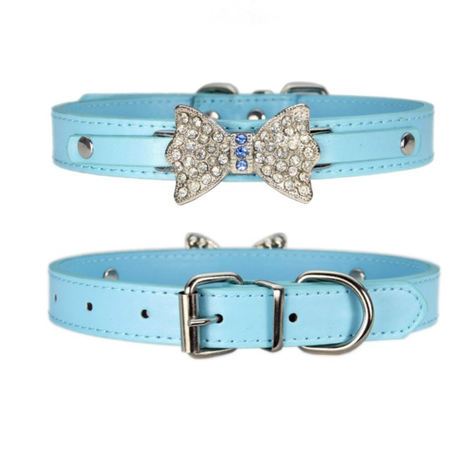 Wholesale Bling Crystal Small Dog Collar Diamond Leather Bow Necklace Collar