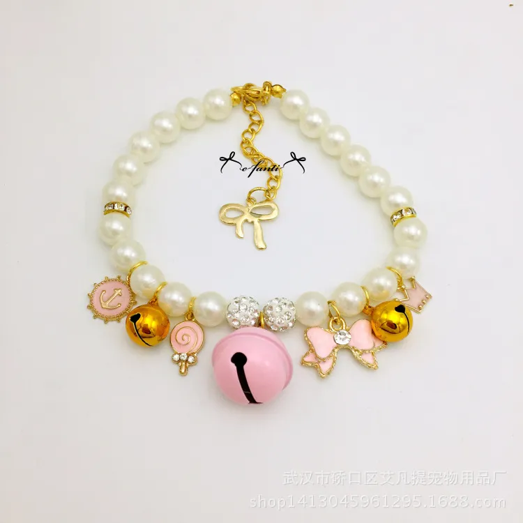 Cute Pet jewelry Necklace Design Rhinestone Dog Pearl Collars