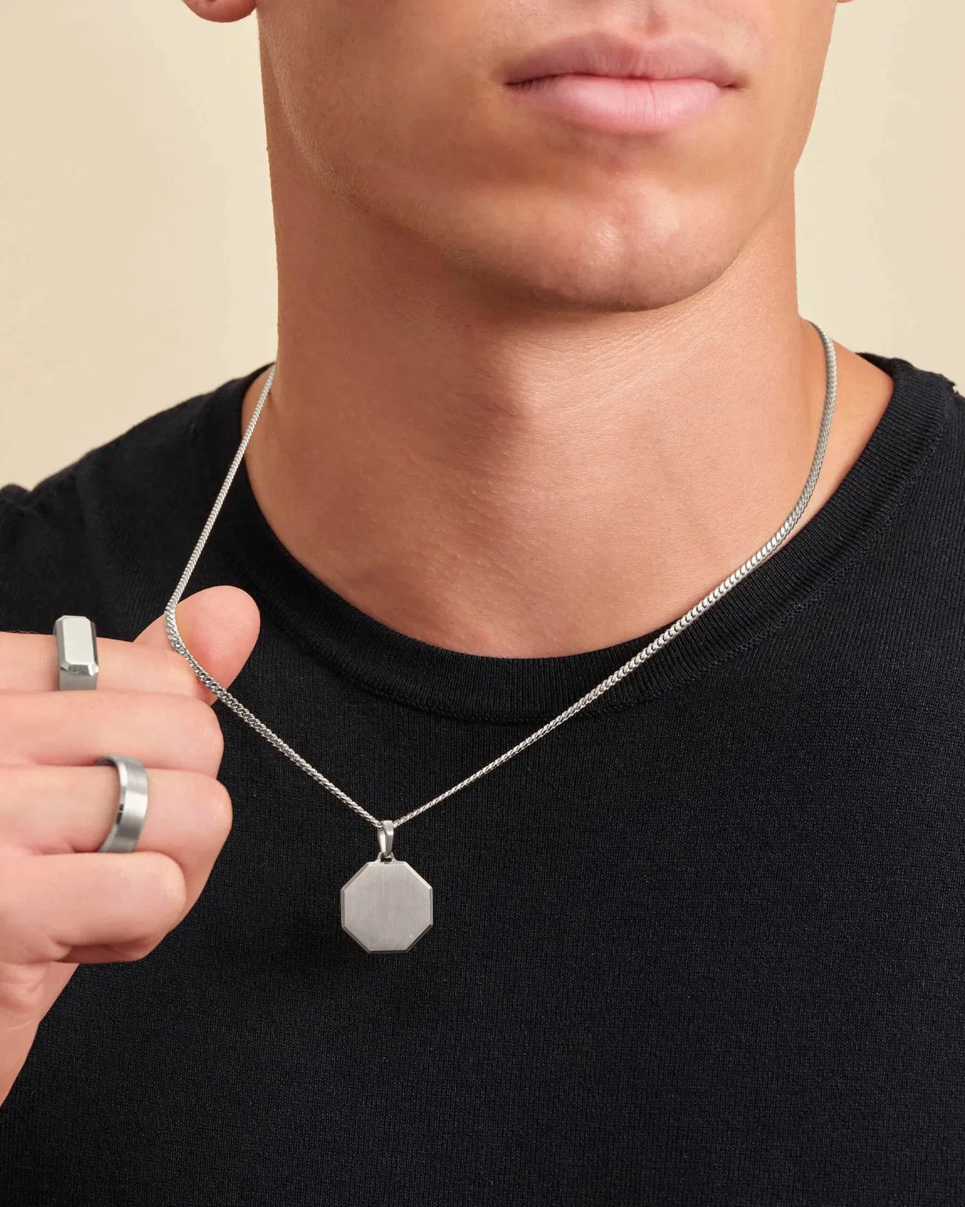 Men's Stylish Gold Color Square Necklace with Lapis Lazuli Stone Pendant, Waterproof Stainless Steel Geometric Male Collar Jewelry