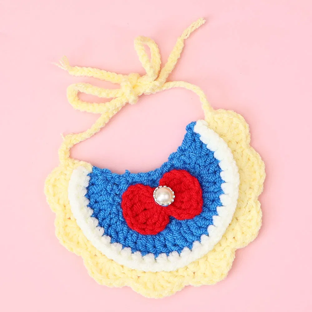 Hand-Knitted Pet Collar with Drool Bib, Half-Circle Bib, Yarn Crochet and Knit Decorative Accessories for Small Dogs