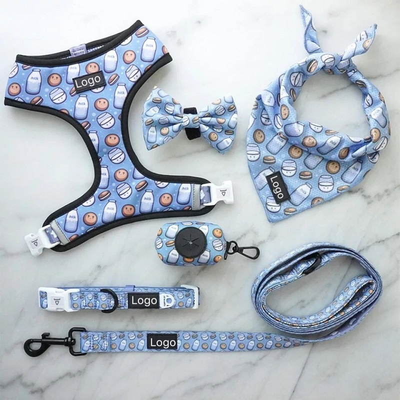 2024 Pet Haresses Set Neoprene Personalized Luxury Designer Reversible Adjustable Custom Dog Harness with Dog Collar Leash Poop Bag Holder