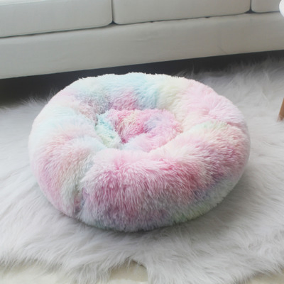 Faux Fur Comfortable Washable Soft Donut Pet Dog Cat Bed for Large Dog Warm Round Customized Calming Fluffy Plush Pet Dog Bed