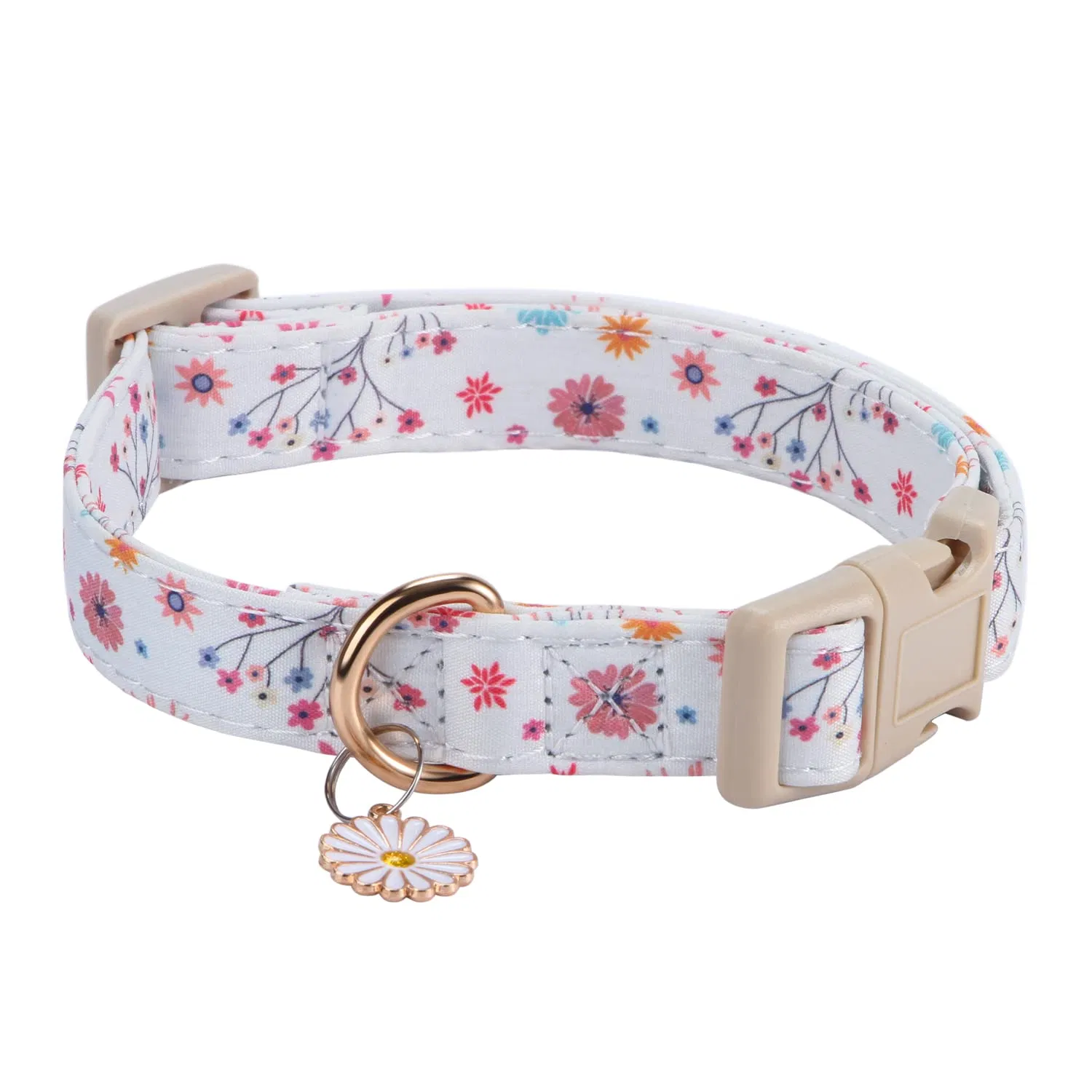 Dog Collar with Quick-Release Buckle Colorful Flowers Soft Adjustable Pet Collar