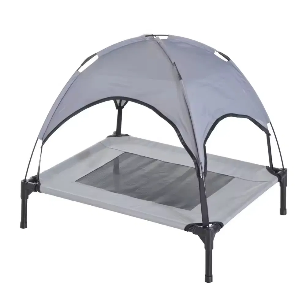 Elevated Dog Bed with Shade Suspended Trampoline-Like Raised Pet Cot with Comfort Shade Outdoor or Indoor Use