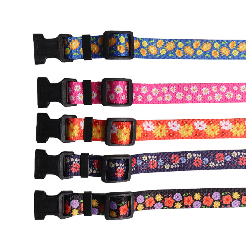 Arminger New Pet Products New Hand-Painted Design Ribbon Dog Collar Flower Series Plastic Buckle