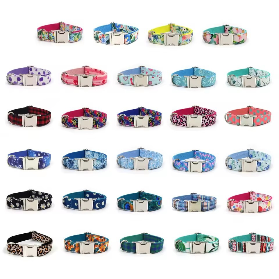 Customized Dog Collar Leash Set Fashion Print Dog Cooling Collar Luxury Training Collar Adjustable Dog Cotton Dog Collar