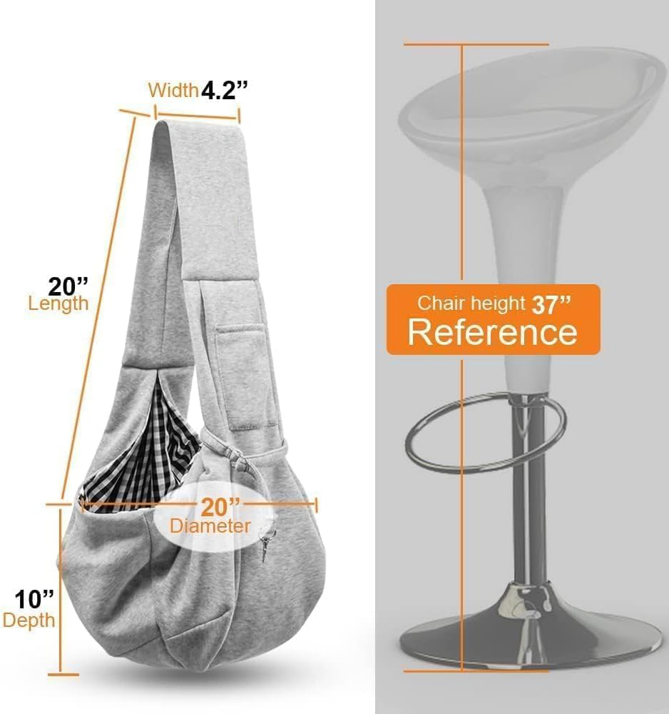 Small Dog Sling Carrier Classic Pocket Classic Strap for 3-10 Lbs Pets Grey Bag