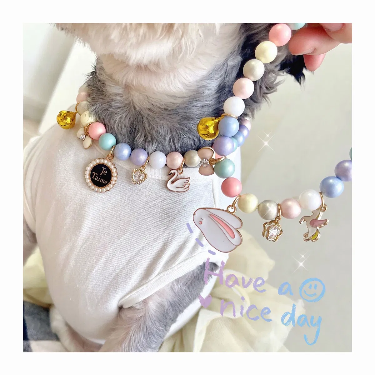 Pet Necklace Spring Color Pearl Bell Collar Teddy Schnauzer Cat Accessories