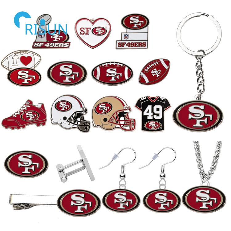 Rugby Football NFL Sf San Francisco 49ers Cap Hat Tie Tack Pin Earring Necklace Cufflink Tie Clip Bar Refrigerator Magnet Keychain Keying Badge Enamel Lapel Pin