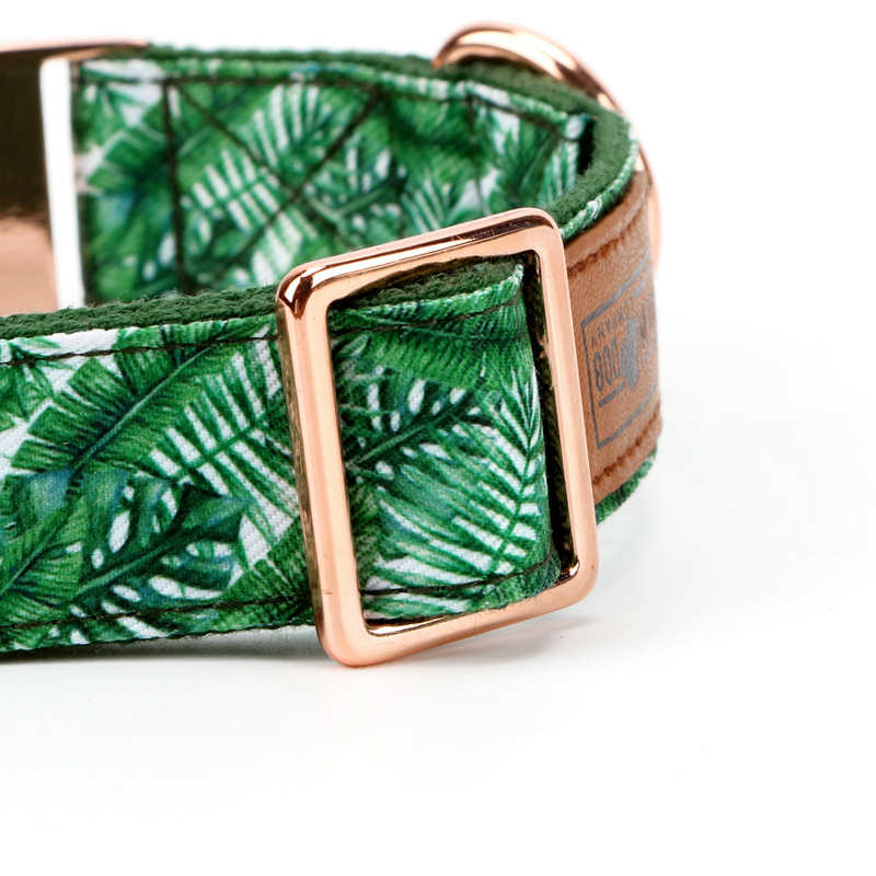 Green Floral or Customized Pattern Leather Logo Come with Lead Pet Collar