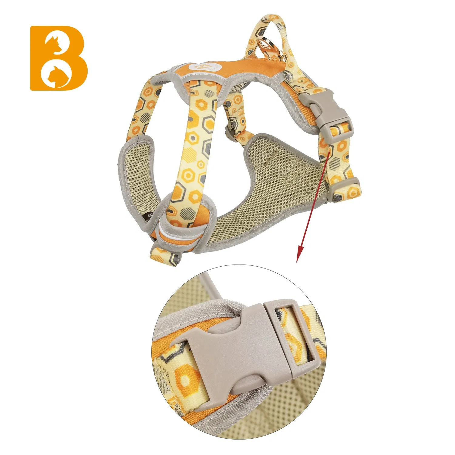 Customized Printing Breathable No Pull Pet Dog Harness with Matching Collar