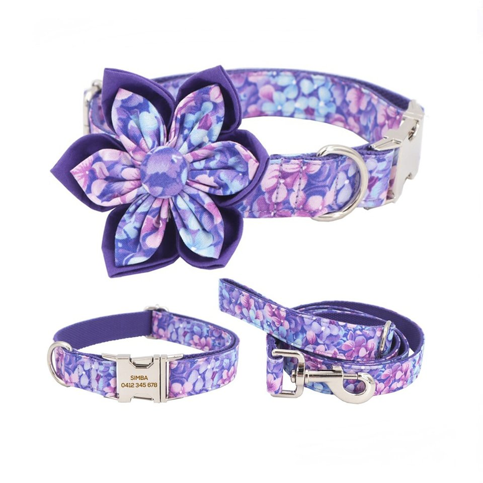 Cute Girl Dog Collars with Bow Multiple Floral Patterns Female Pet Dog Collars with Adjustable Safety Metal for Wedding Holiday