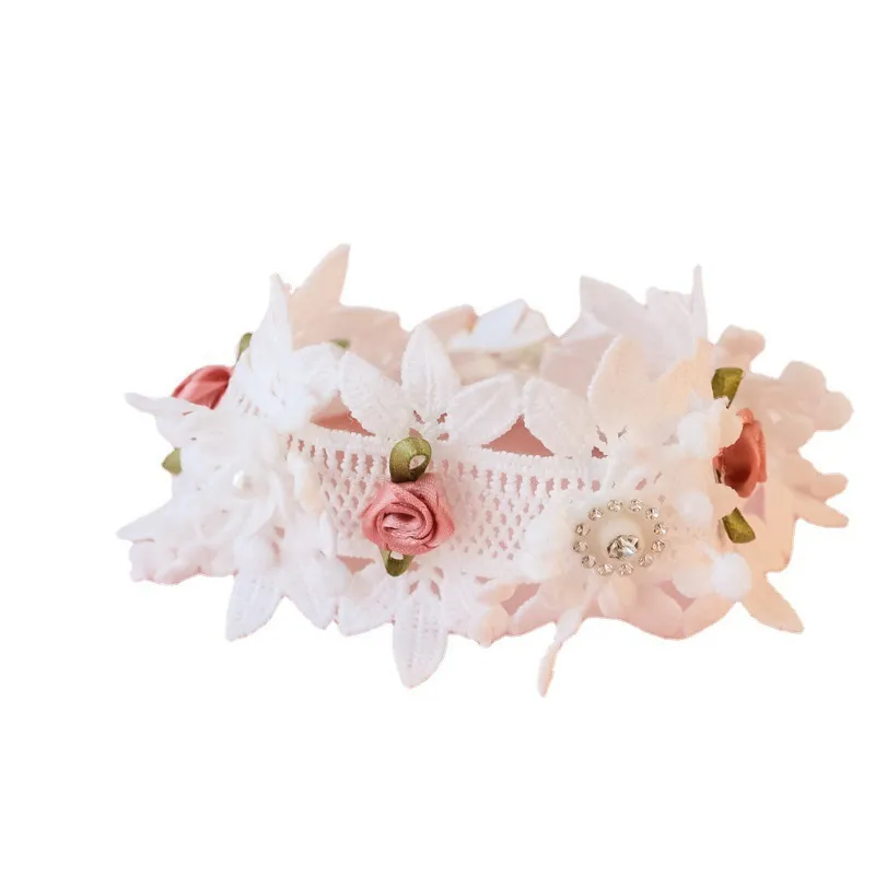 Pet Collar Lace Bow Vintage Rose