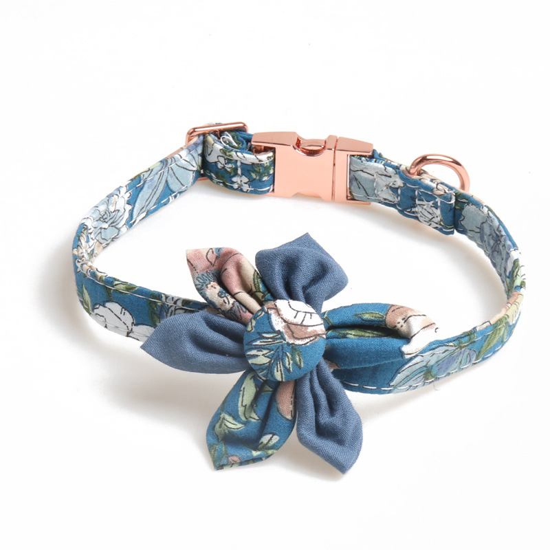 New Pet Products Rose Gold Sunflower Collar Leash Dog Shit Bag Set Floral Pattern