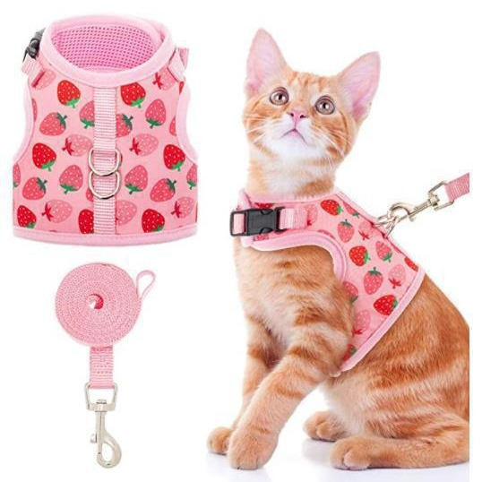 Pink Cat Harness Vest-Style Reflective Cat Harness Anti-Escape Leash Breathable Pet Carrier Bag
