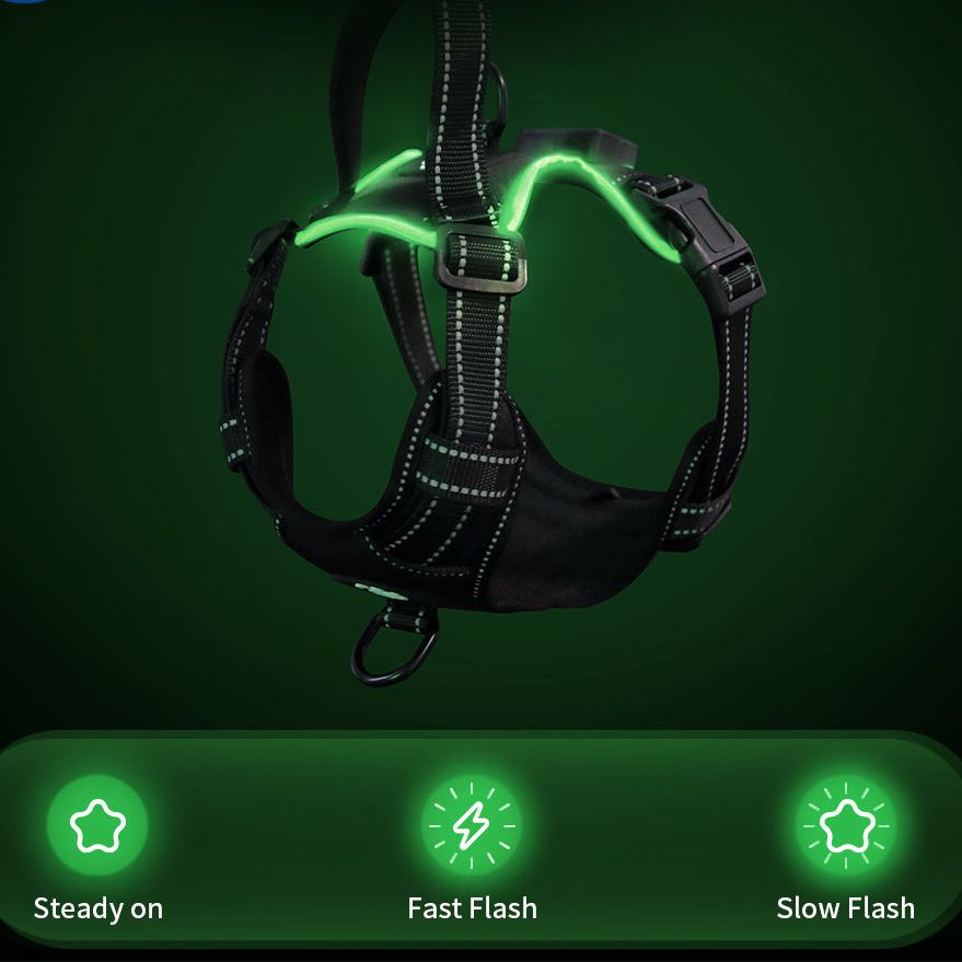 Light LED Dog Harness No Pull Reflective Breathable Heavy Duty Large Training Tactical Service Custom Pet Dog Harness