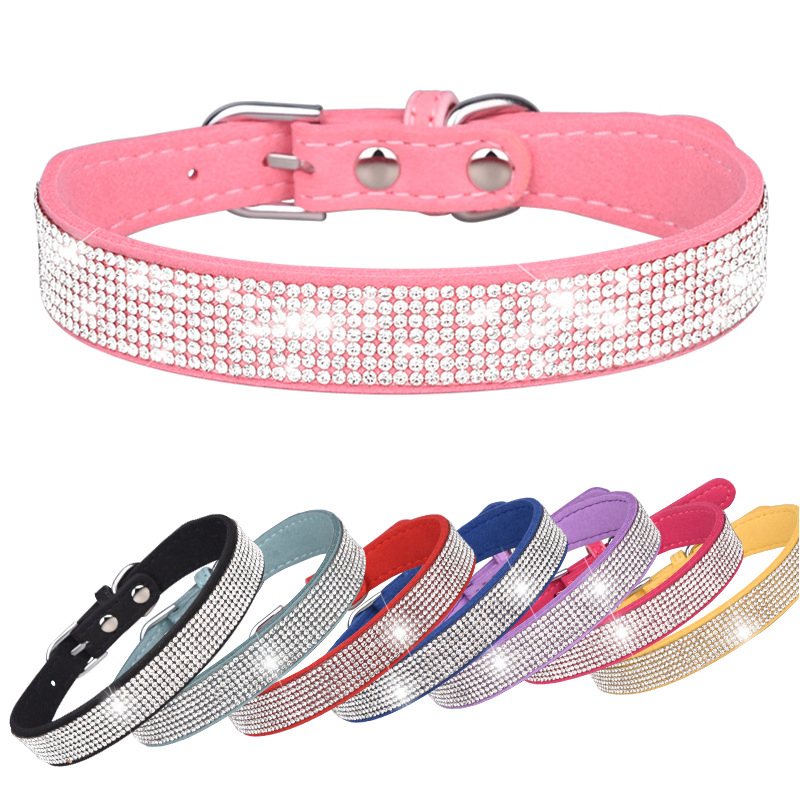 Elegant Rhinestone Dog Collar in Soft Suede for Puppies
