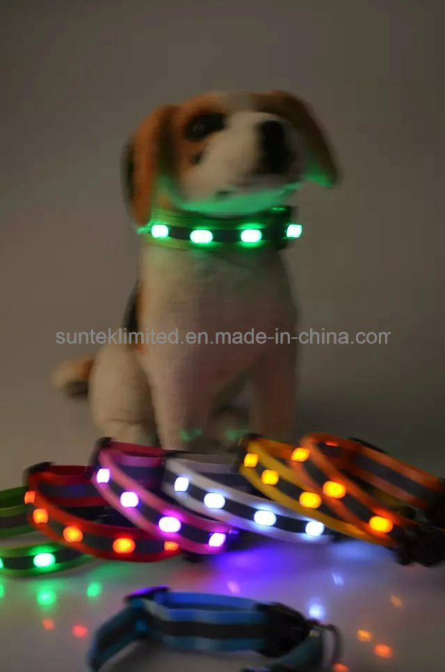 Custom Glowing Nylon LED Dog Collar with Gemstone USB Rechargeabel Flashing Dog Collar Dog Leash for Night Walking