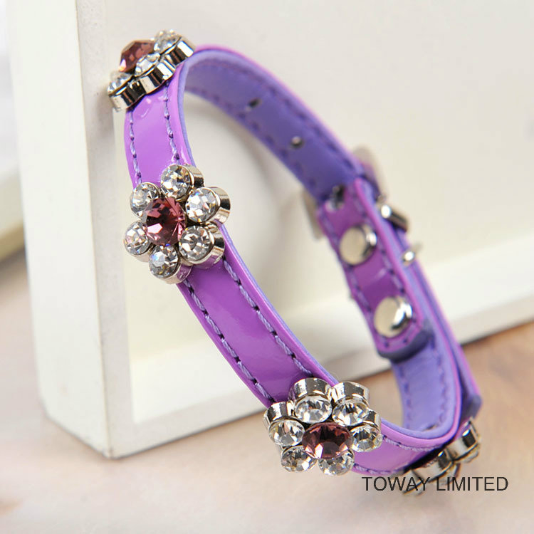 Customize Zinc Buckle Pet Leash Rhinestone PU Leather Dog Collars