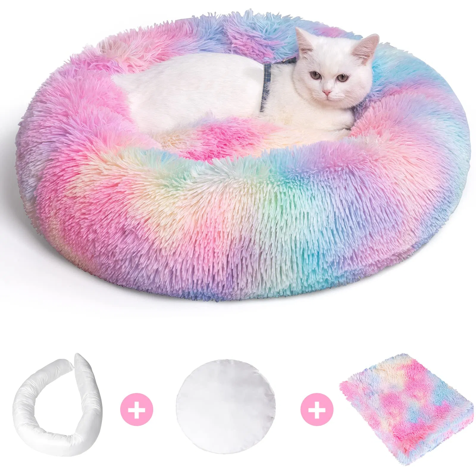 Somkaco Washable Dog Mat Shaggy Model Round Cat Bed Calming Pet Bed
