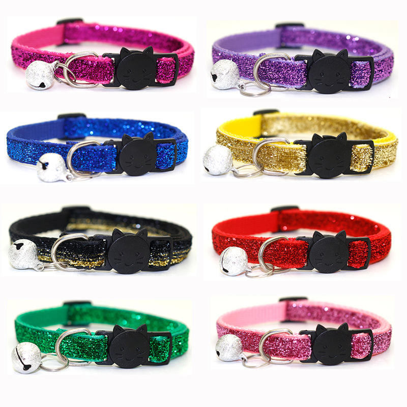 Adjustable Glitter Cat Dog Collars with Bell Breakaway Buckle
