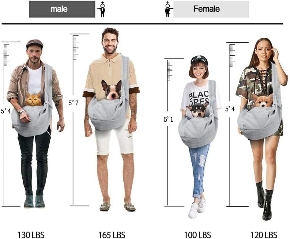 Small Dog Sling Carrier Classic Pocket Classic Strap for 3-10 Lbs Pets Grey Bag