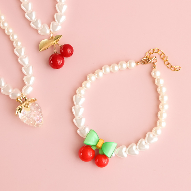 Pet Collar Cat Dog Pearl Necklace Ornament Love Flower Cherry Strawberry