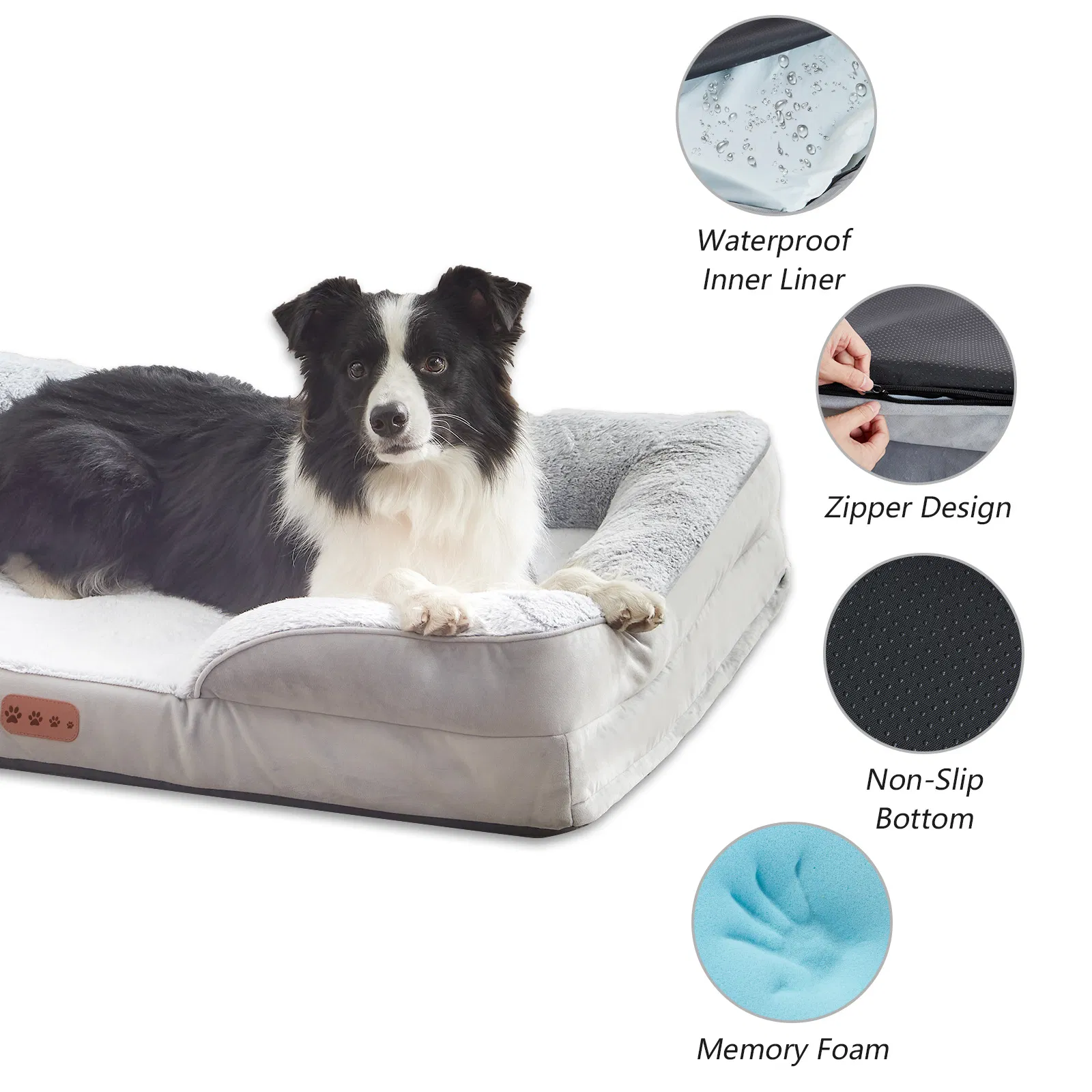 Suppliers Indestructible Dark Grey Rectangle Orthopedic Calming Dog Bed Chew Resistant Pet Bed Medium Size with Sheet Pillow