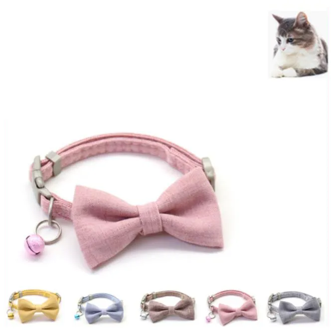 Adjustable Lovely Small Bell with Bow Cotton Quilt Dog Collar