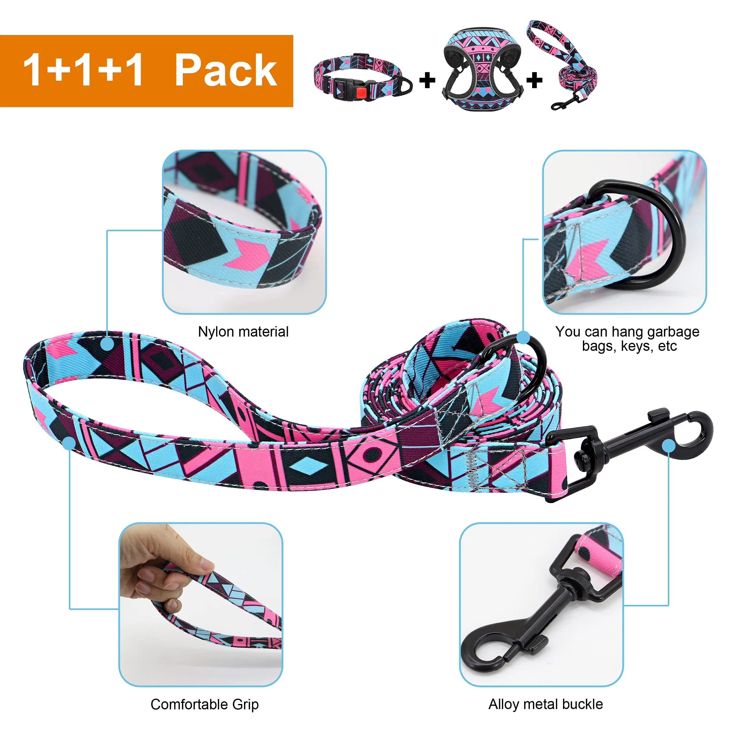 Factory Price Pet Toys Custom Logo Customized Pattern Adjustable Soft Mesh Padded Reversible Dog Harness