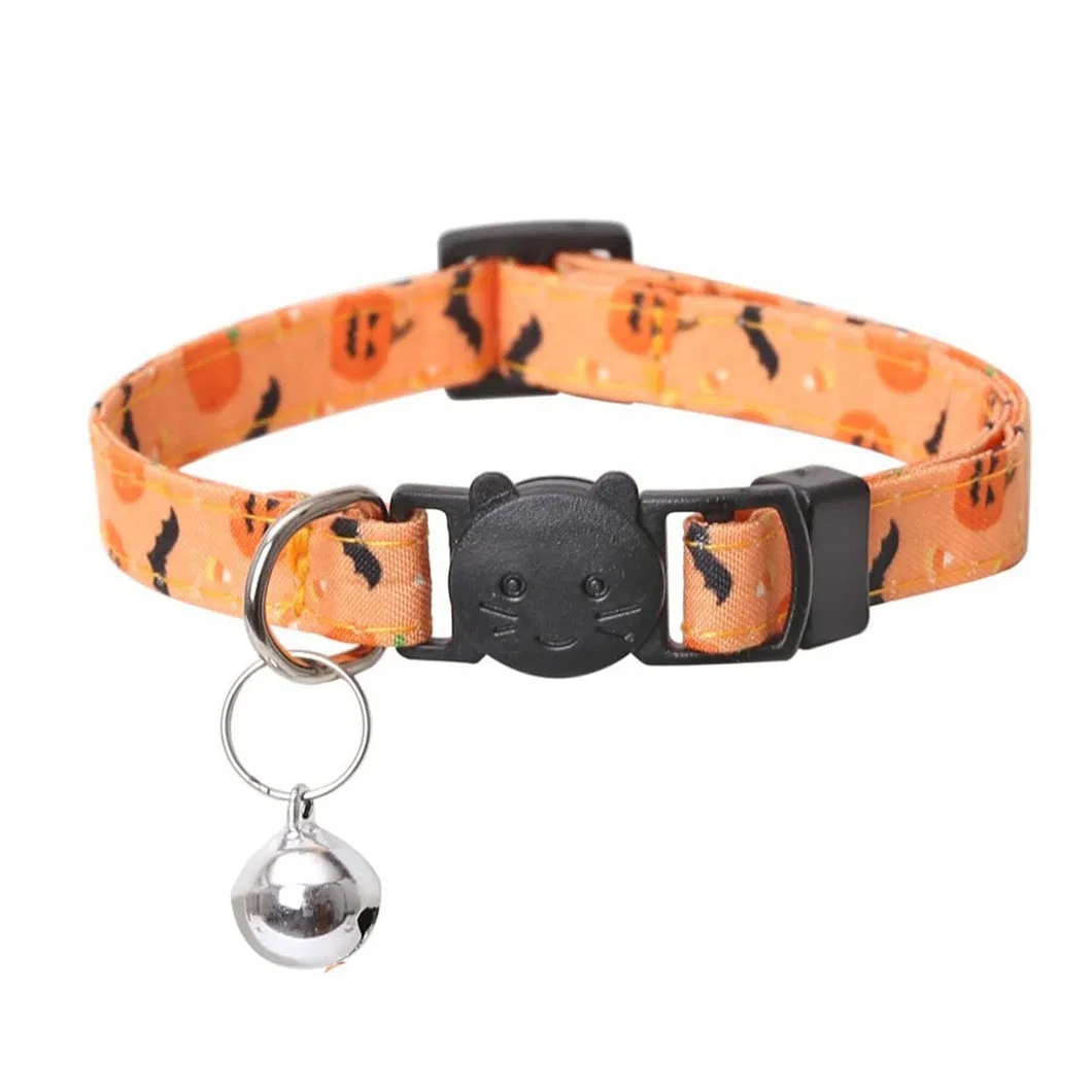 Adjustable Pet Halloween Pumpkin Collar Bow Tie with Bell Nylon Solid Pattern for Dogs Cats Collar