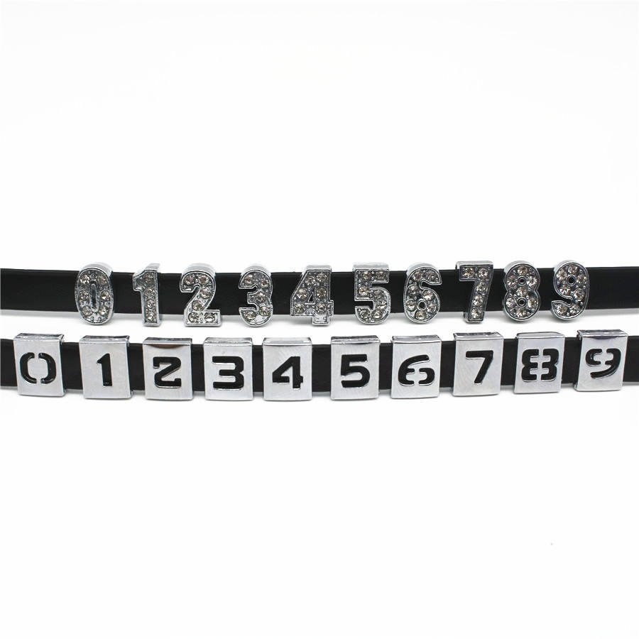 Wholesale 0-9 Full Rhinestone Slide Hollow Metal Number Charm Beads Fit 8mm Dly Belt Bracelet