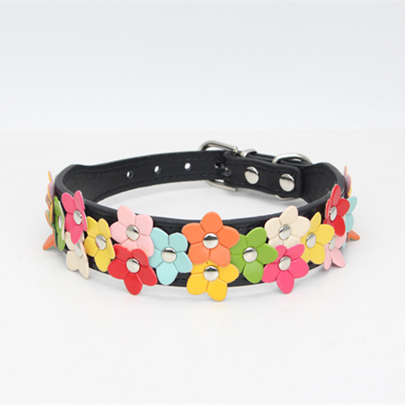 Popular Colorful Double Row Flower Decoration PU Material Pet Collar