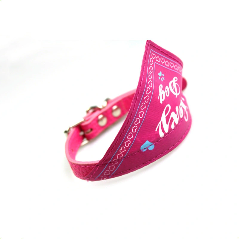 Wholesale Printed Cute Scarf Triangle Bibs Kerchief and Pink Leather Pet Dog Bandana Collar for Girl Dog Puppy Cat