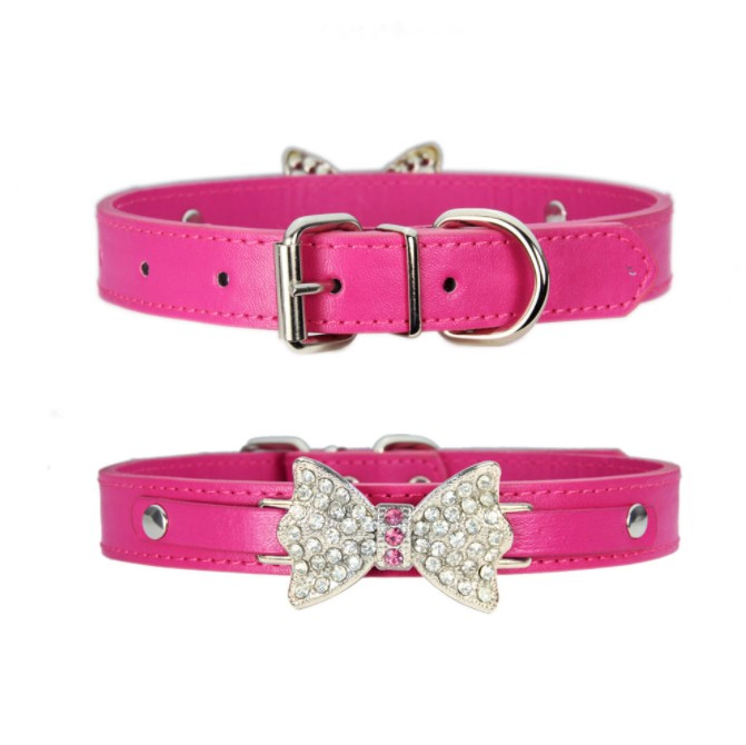 Wholesale Bling Crystal Small Dog Collar Diamond Leather Bow Necklace Collar