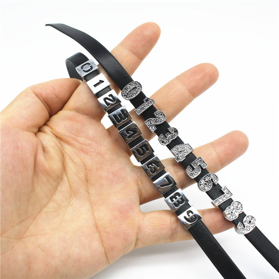 Wholesale 0-9 Full Rhinestone Slide Hollow Metal Number Charm Beads Fit 8mm Dly Belt Bracelet