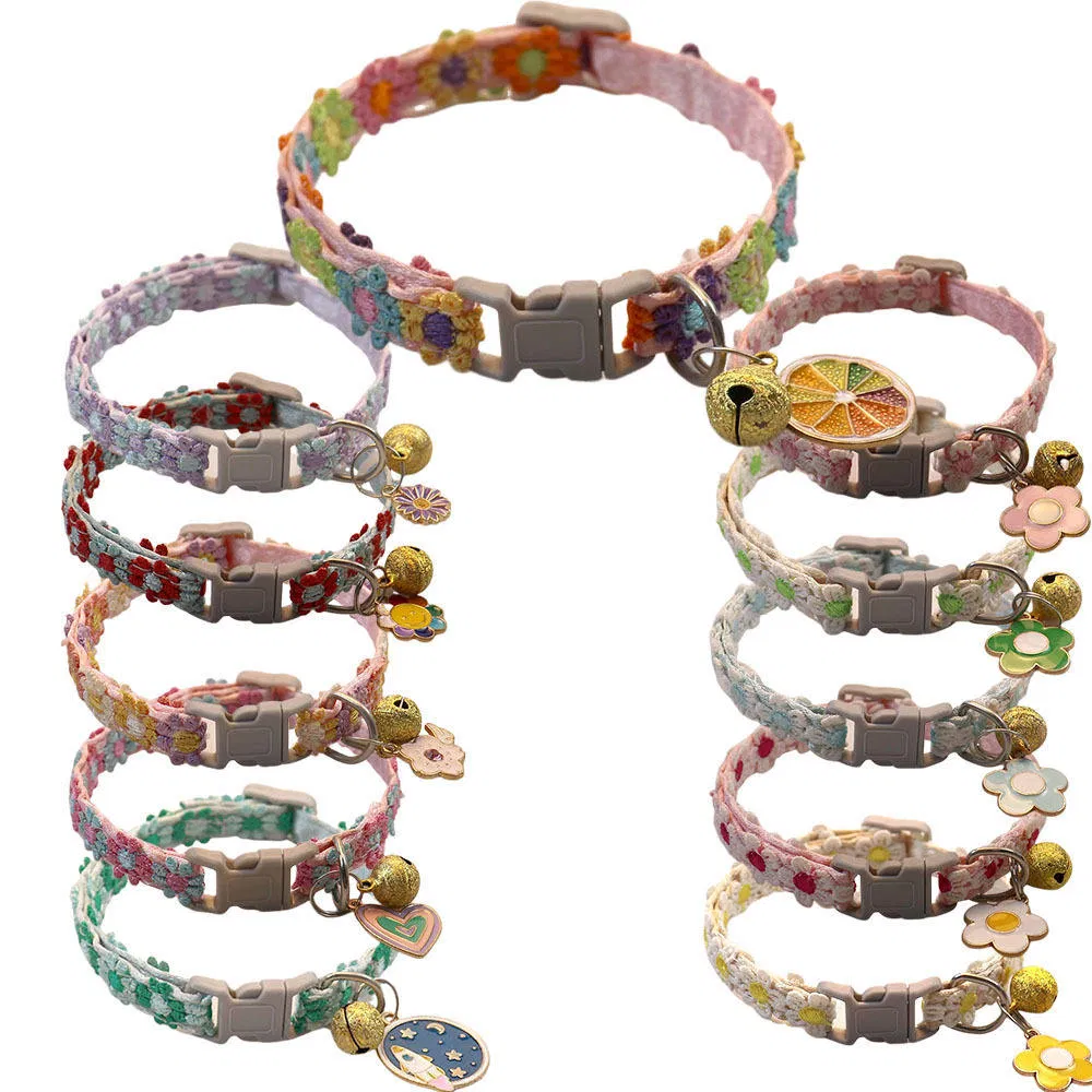 Colorful Flowers Cat Kitten Collar with 11 Different Style with Bell Decoration
