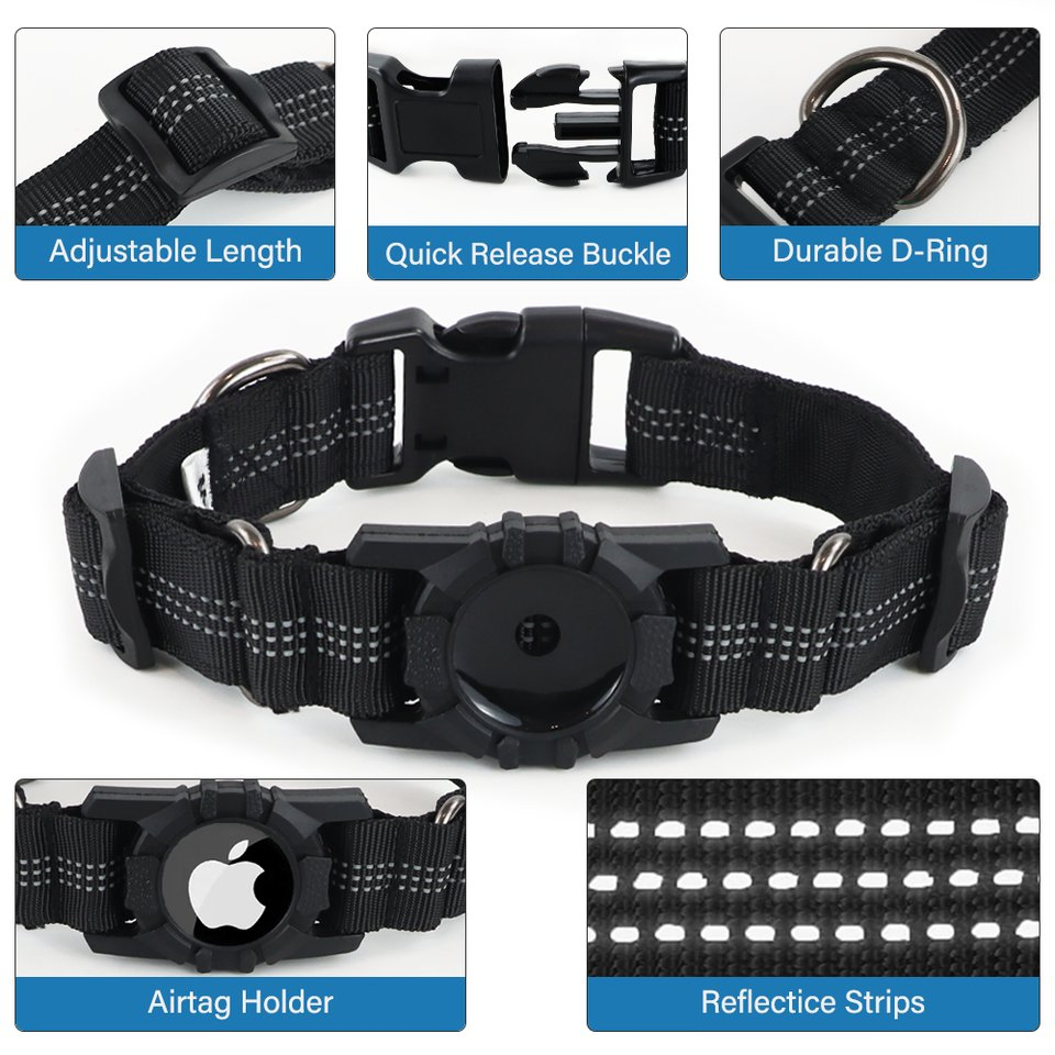 Wholesale Custom Logo Reflective Nylon Adjustable GPS Training Tracker Airtag Dog Collar with Buckle