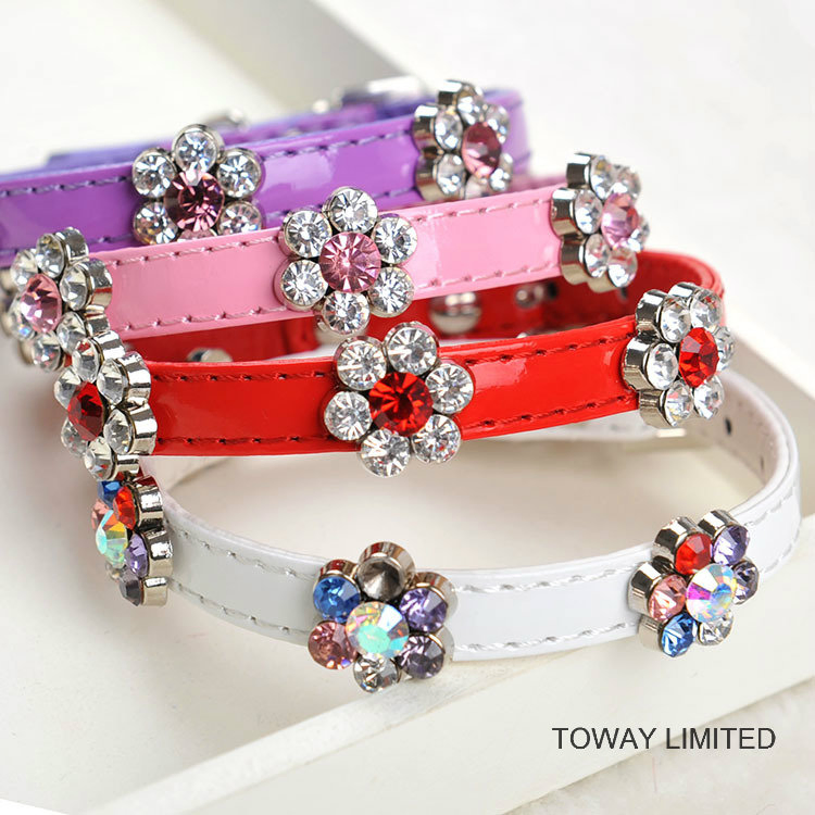 Customize Zinc Buckle Pet Leash Rhinestone PU Leather Dog Collars