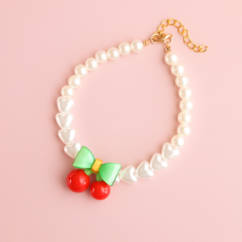 Pet Collar Cat Dog Pearl Necklace Ornament Love Flower Cherry Strawberry