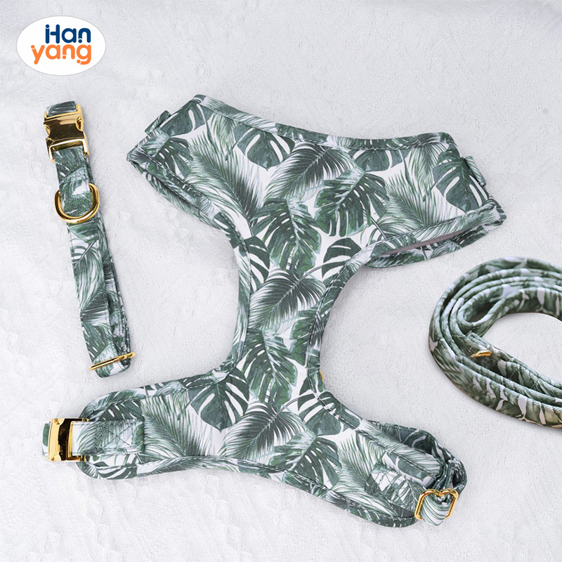 Hanyang New Arrivals Luxury Customization Dog Harness Set Custom 100% Cotton Pet Dog Chest Adjustable Collar Dog Harness and Leash Set Dog Harness