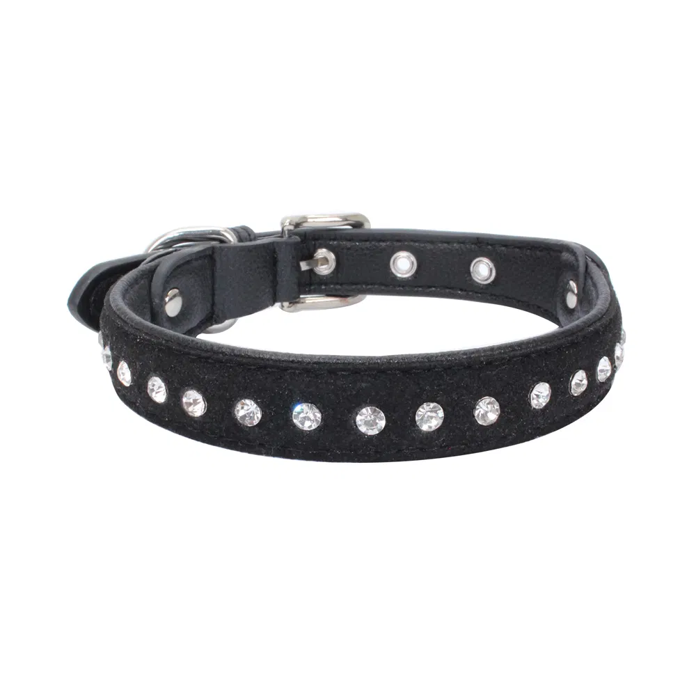 Sparkling Rhinestone Dog Collar with Diamond Studs - Vibrant PU Leather Padded Collar