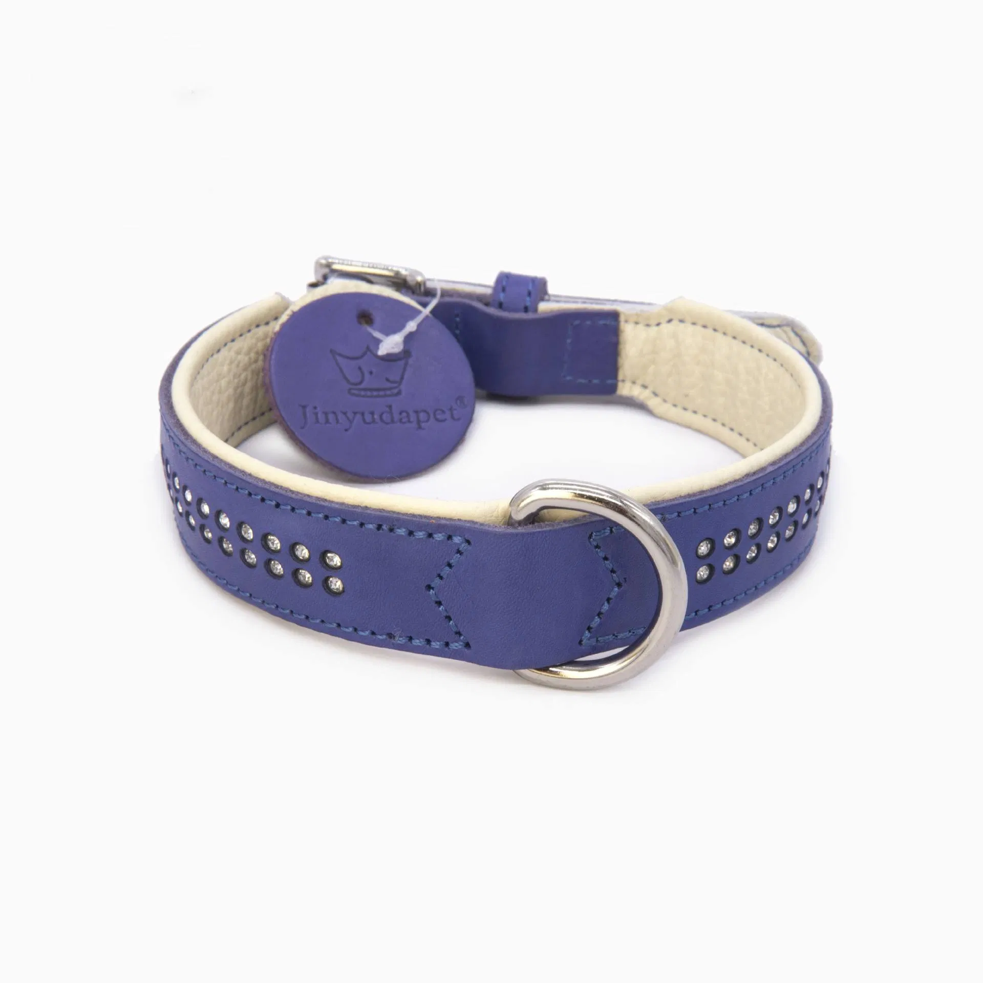 Hot Sale Wholesale Manufacturer Custom Adjustable Luxury Soft Leather Pet Dog Collar with Crystal
