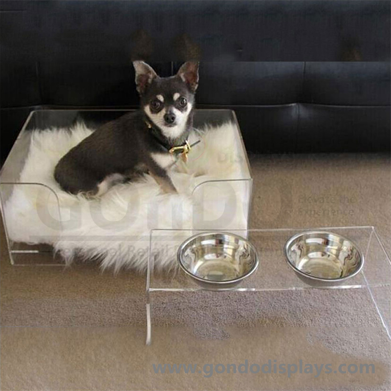 New Premium Lucite Custom Big Cats Sleeping Square Dog Sofa Clear Acrylic Pet Bed and Bowl Feeder