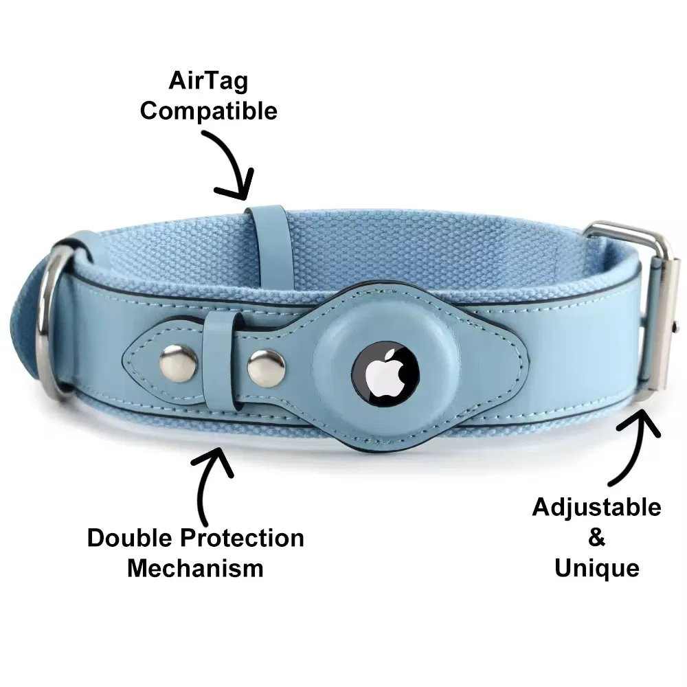 High Quality Adjustable Leather Dog Collar with Air Tag Custom Logo Luxury Pet Collar for Cats and Dogs